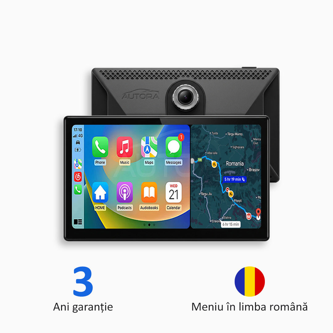 Sistem multimedia auto universal cu Apple CarPlay, Android Auto și înregistrare video (model 2026)